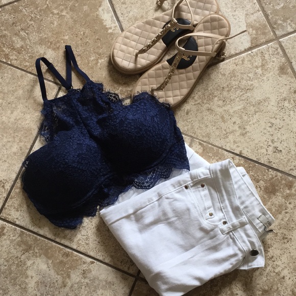 Victoria Secret’s Pink Navy Blue Crop Bralette Top - Picture 1 of 4